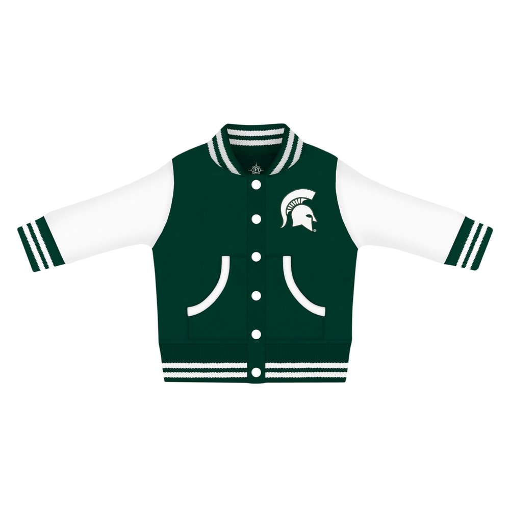 Creative Knitwear College Baby NCAA Officially Licensed Letterman Varsity Jacket - Michigan State Logo - Hunter - 2T