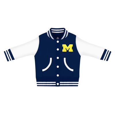 Creative Knitwear College Baby Letterman Varsity Jacket - Michigan M Logo - Navy - 18 Months