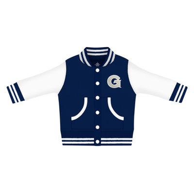 Creative Knitwear College Baby NCAA Officially Licensed Letterman Varsity Jacket - Georgetown G Logo - Navy - 6-9 Months