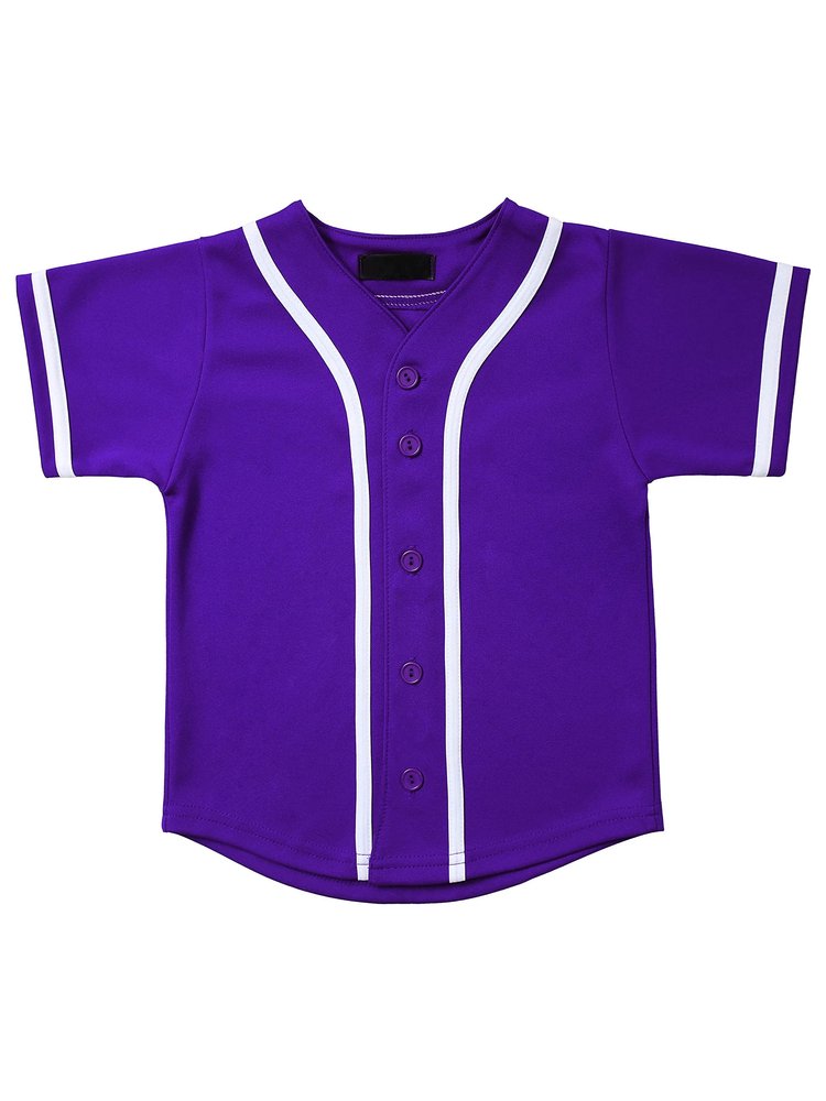 Hat and Beyond Kids Baseball Jersey Button Down T Shirts Hipster Plain Hip Hop Uniforms (04T, 5pu01_Pur.WHI)