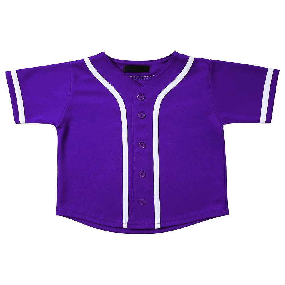 Hat and Beyond Kids Baseball Jersey Button Down T Shirts Hipster Plain Hip Hop Uniforms (08T, 5pu01_Pur.WHI)