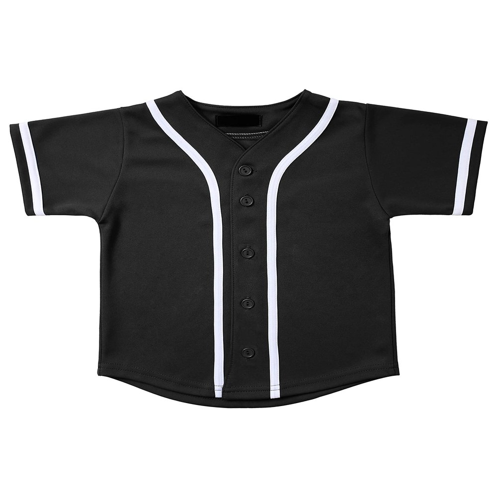 Hat and Beyond Kids Baseball Jersey Button Down T Shirts Hipster Plain Hip Hop Uniforms (02T, 5pu01_Blk.WHI)
