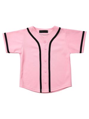 Hat and Beyond Kids Baseball Jersey Button Down T Shirts Hipster Plain Hip Hop Uniforms (03T, 5pu01_Pnk.Blk)