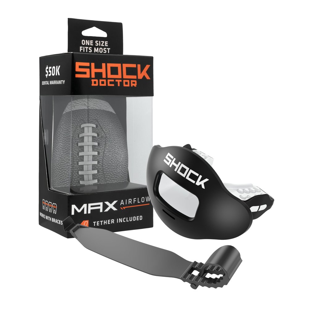 Shock Doctor Lip Guard, Adult and Youth Mouth Guard Football with Strap, Breathable Wide Opening Football Mouthpiece for Youth and Adults OSFA, Shock Doctor Mouth Guards, Max Airflow