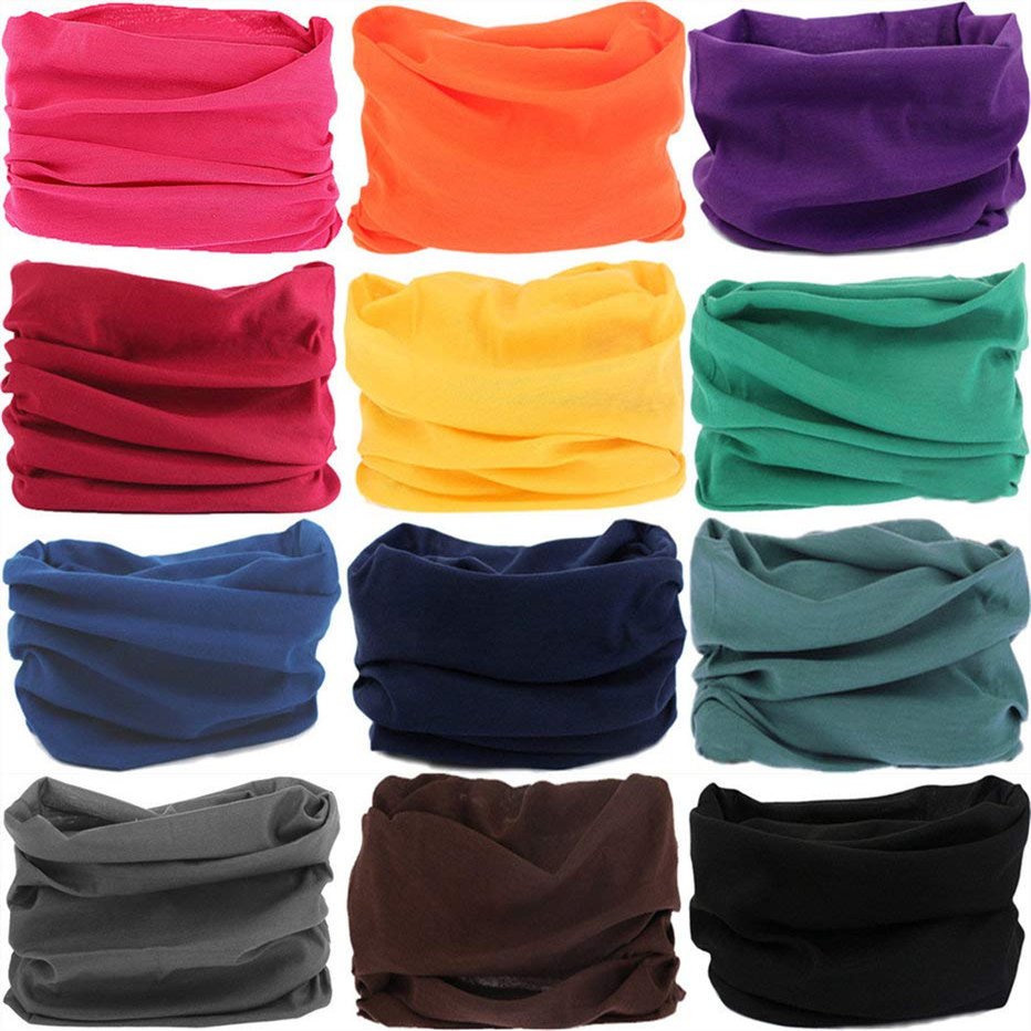 VANCROWN Neck Gaiter Headband Headwear Head Wrap Face Mask Magic Scarf Bandana for Men and Women (12PCS.Solid Color.4)