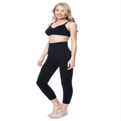 MOTHERS ESSENTIALS Postpartum High Waist Tummy Compression Control Slimming 3/4 Capri Leggings (XSmall, Black)