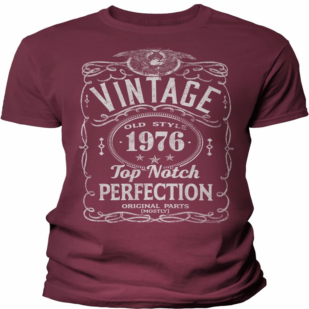 50th Birthday Gift Shirt for Men - Vintage 1976 Top Notch Perfection - Maroon-2X