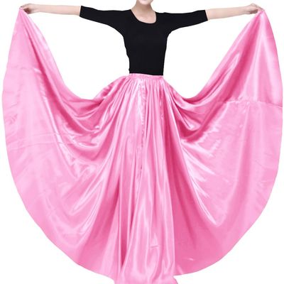 Backgarden Ladies 20 Yard Elegant Satin Long Full Skirt for Ballroom Belly Dance Performance Costume Dress Pink