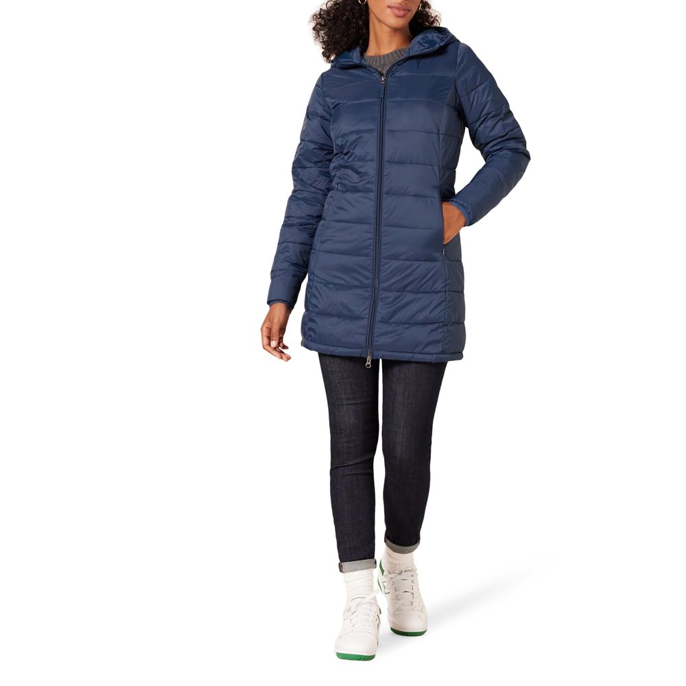 Amazon Essentials Women's Lightweight Water-Resistant Packable Hooded Puffer Coat (Available in Plus Size), Navy, Medium