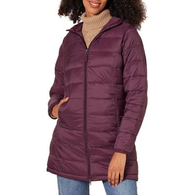 Amazon Essentials Women's Lightweight Water-Resistant Packable Hooded Puffer Coat (Available in Plus Size), Burgundy, Small