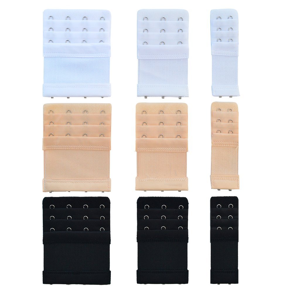 Bantoye 9pcs Bra Extender 2 Hooks/3 Hooks/4 Hooks Nylon Elastic Back Bra Band Extension Strap, Black White Nude