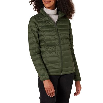 Amazon Essentials Women's Lightweight Long-Sleeve Water-Resistant Packable Puffer Jacket (Available in Plus Size), Dark Olive, Small