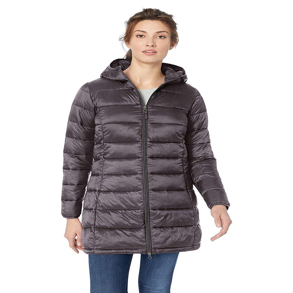 Amazon Essentials Women's Lightweight Water-Resistant Packable Hooded Puffer Coat (Available in Plus Size), Charcoal Heather, Medium