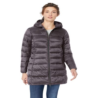 Amazon Essentials Women's Lightweight Water-Resistant Packable Hooded Puffer Coat (Available in Plus Size), Charcoal Heather, X-Small