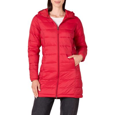 Amazon Essentials Women's Lightweight Water-Resistant Packable Hooded Puffer Coat (Available in Plus Size), Bright Poppy Red, Medium