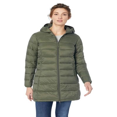 Amazon Essentials Women's Lightweight Water-Resistant Packable Hooded Puffer Coat (Available in Plus Size), Dark Olive, Large