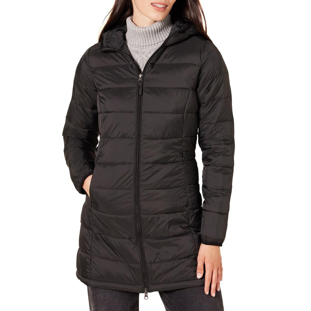 Amazon Essentials Women's Lightweight Water-Resistant Packable Hooded Puffer Coat (Available in Plus Size), Black, X-Large