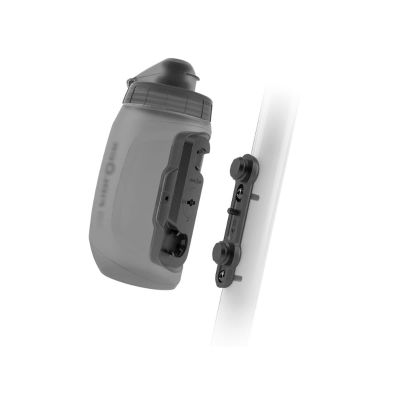 FIDLOCK Twist Bottle 450ml/15oz + Base Systems | New Leak-Proof, Self-Sealing Bottle Cap | Bike Water Bottle Holder with No Screws & Attached Bottle | Cage Free Magnetic Rack | Smoke