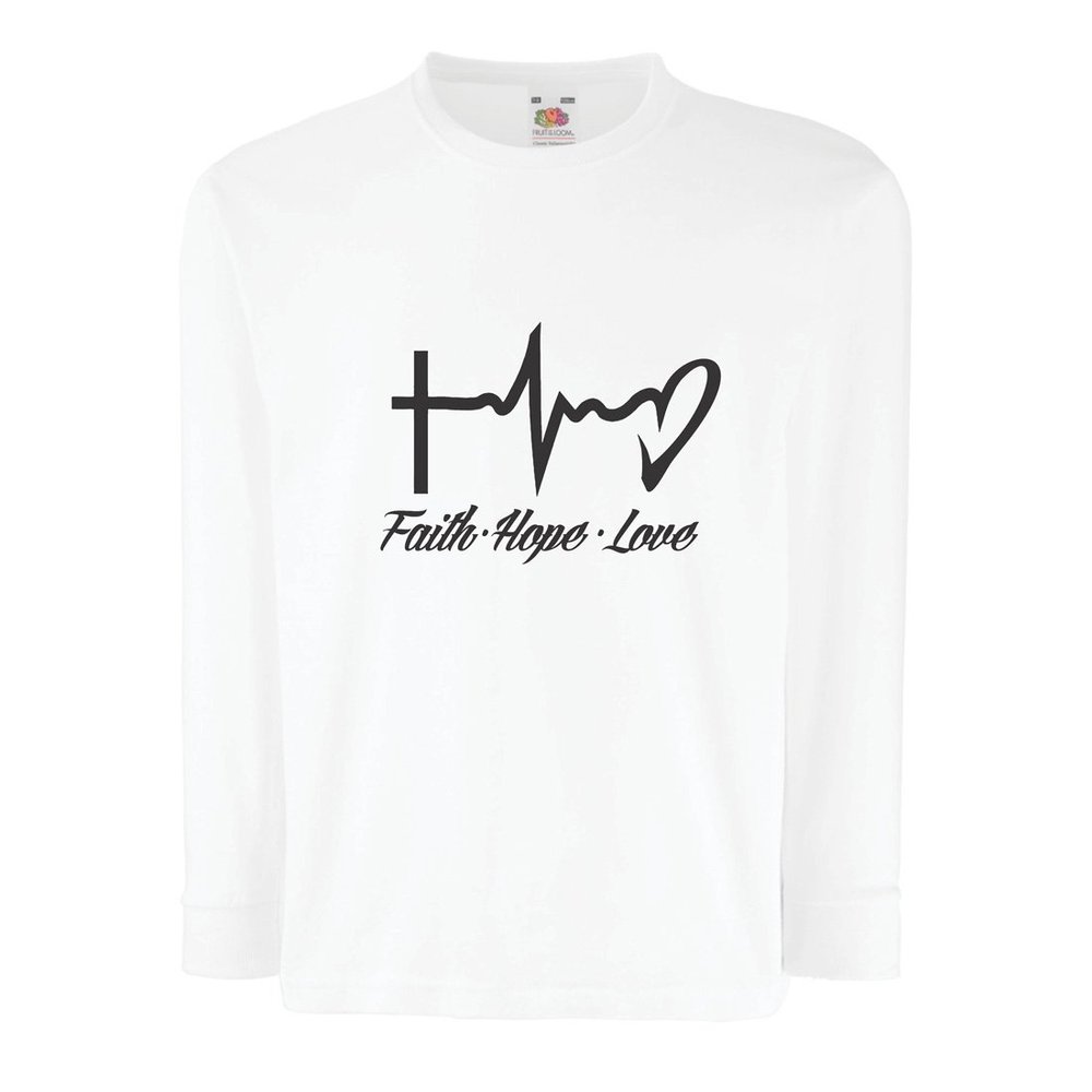 lepni.me Kids T Shirt Faith - Hope - Love - 1 Corinthians 13:13, Christian Quotes and Proverbs, Religious Sayings (14-15 Years White Multi Color)