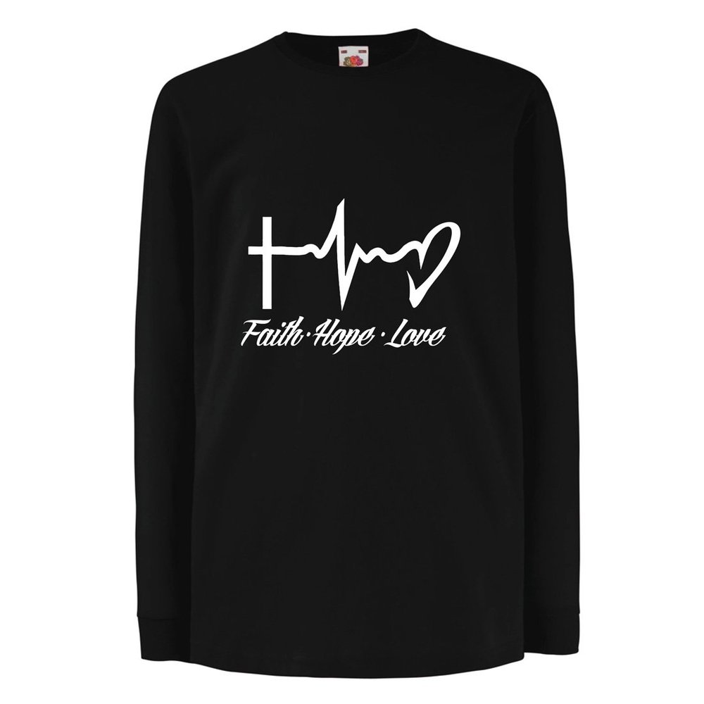 lepni.me Kids T Shirt Faith - Hope - Love - 1 Corinthians 13:13, Christian Quotes and Proverbs, Religious Sayings (9-11 Years Black Multi Color)
