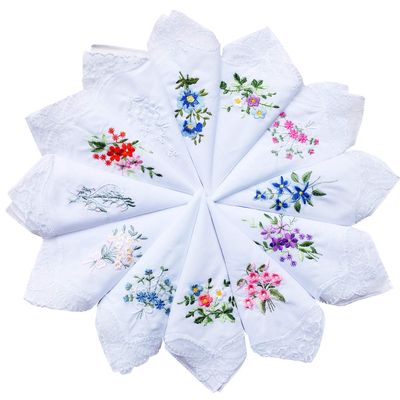 La closure Cotton Embroidered Ladies Lace Handkerchiefs 3 Pieces