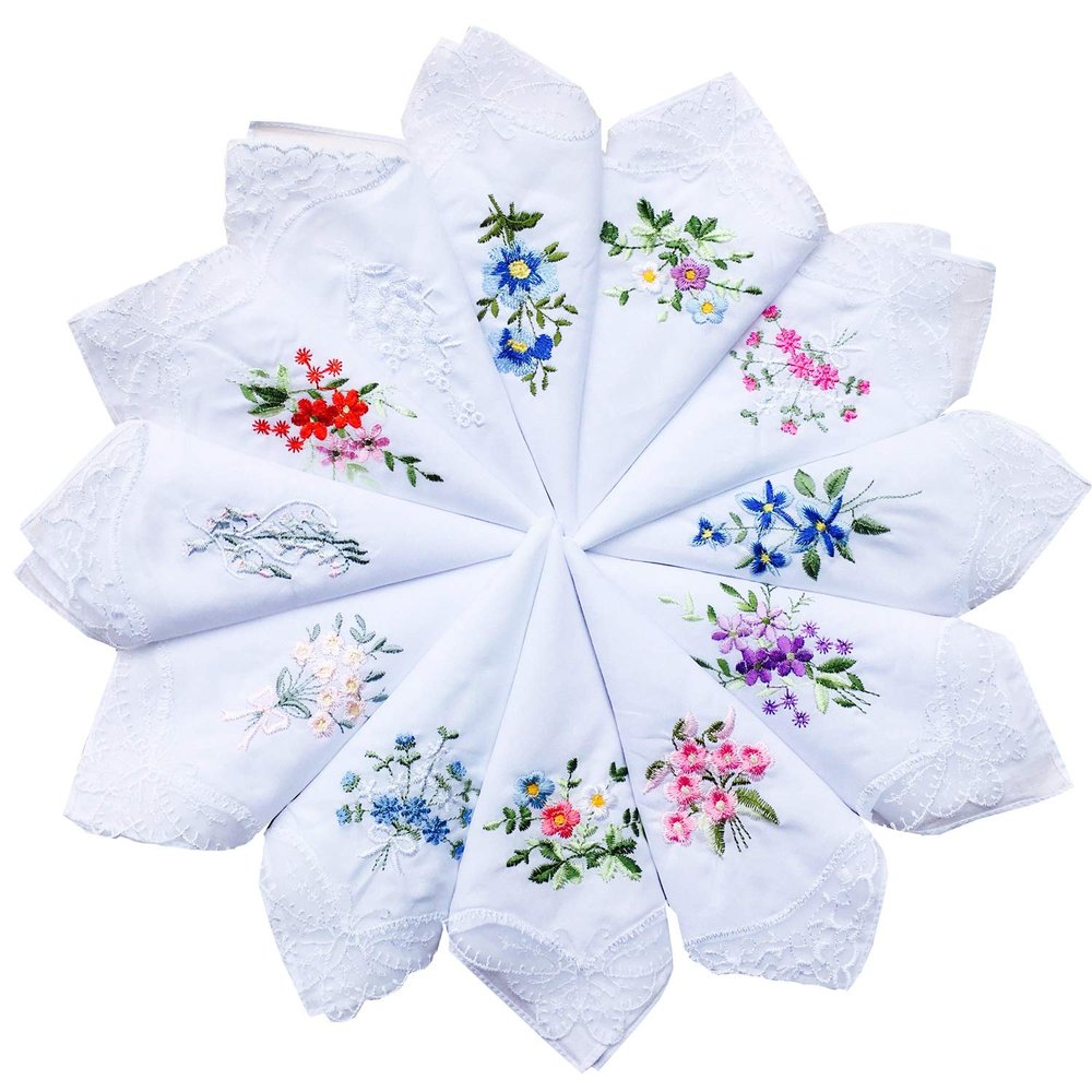 La closure Cotton Embroidered Ladies Lace Handkerchiefs 3 Pieces