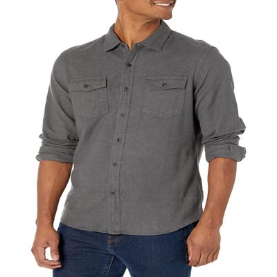 Amazon Essentials Men's Flannel Shirts, Long-Sleeve, Slim-Fit, Two-Pocket, Plaid, X-Small, Charcoal Heather