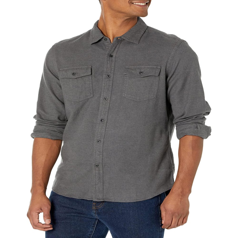 Amazon Essentials Men's Flannel Shirts, Long-Sleeve, Slim-Fit, Two-Pocket, Plaid, X-Small, Charcoal Heather