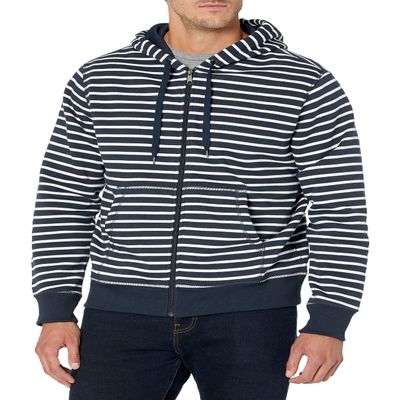 Amazon Essentials Men's Full-Zip Fleece Hoodie (Available in Big & Tall), Navy White Stripe, Medium