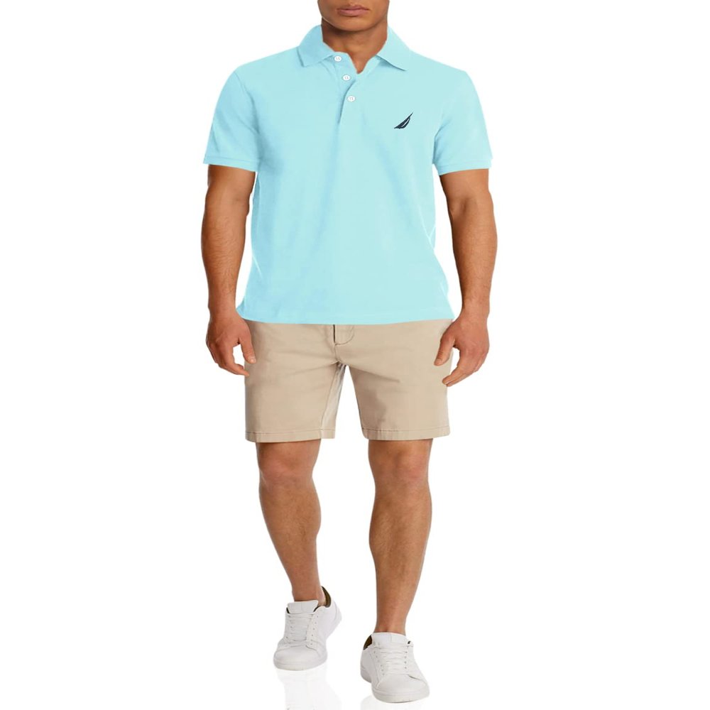 Nautica mens Short Sleeve Solid Stretch Cotton Pique Polo Shirt, Bright Aqua, Large US