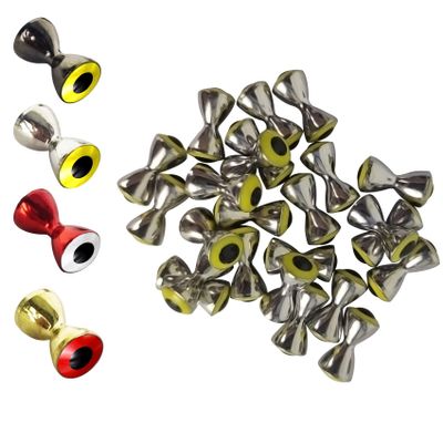 Aventik 25pc Pack Brass Dumbbell Shaped Fish Eyes Realistic Fly Tying Materials, Lure Jig, Easy to Use, Corrosion Resistant, Various Sizes & Colors for Trout, (Nickle with Yellow Eyes, 6.3mm)