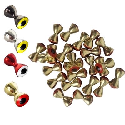 Aventik 25pc Pack Brass Dumbbell Shaped Fish Eyes Realistic Fly Tying Materials, Lure Jig, Easy to Use, Corrosion Resistant, Various Sizes & Colors for Trout, (Gold with red Eyes, 4.8mm)