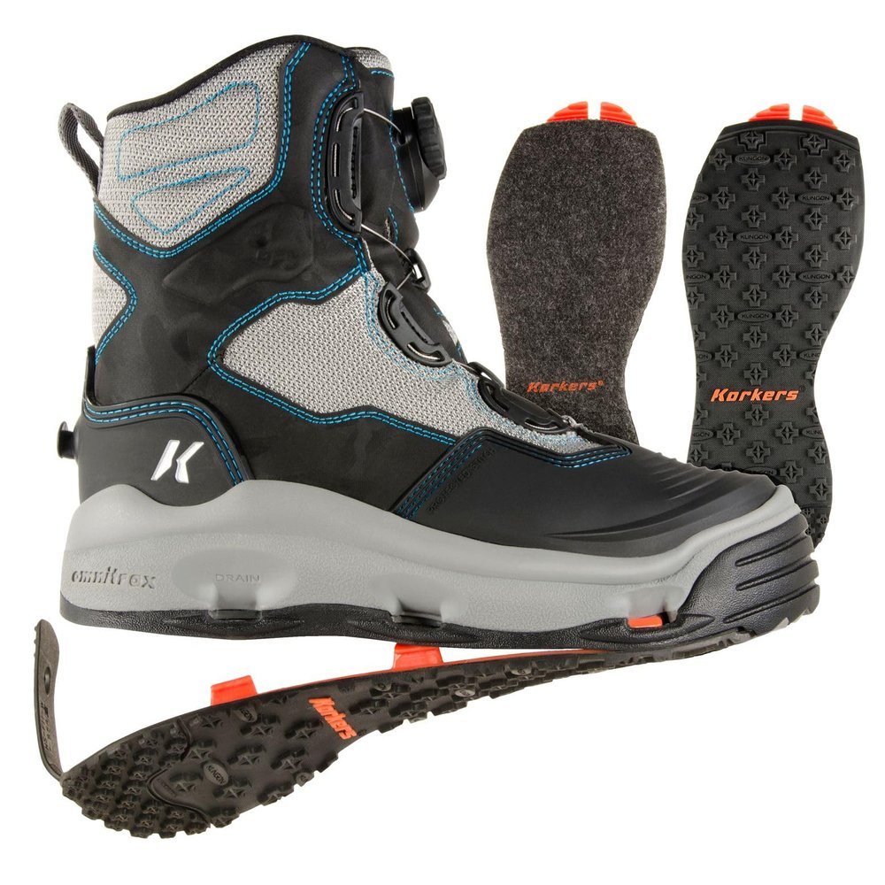 Korkers Darkhorse Women's w/Felt & Kling-On Soles, Color: Grey/Aqua, Size: 5 (FB2710-05)
