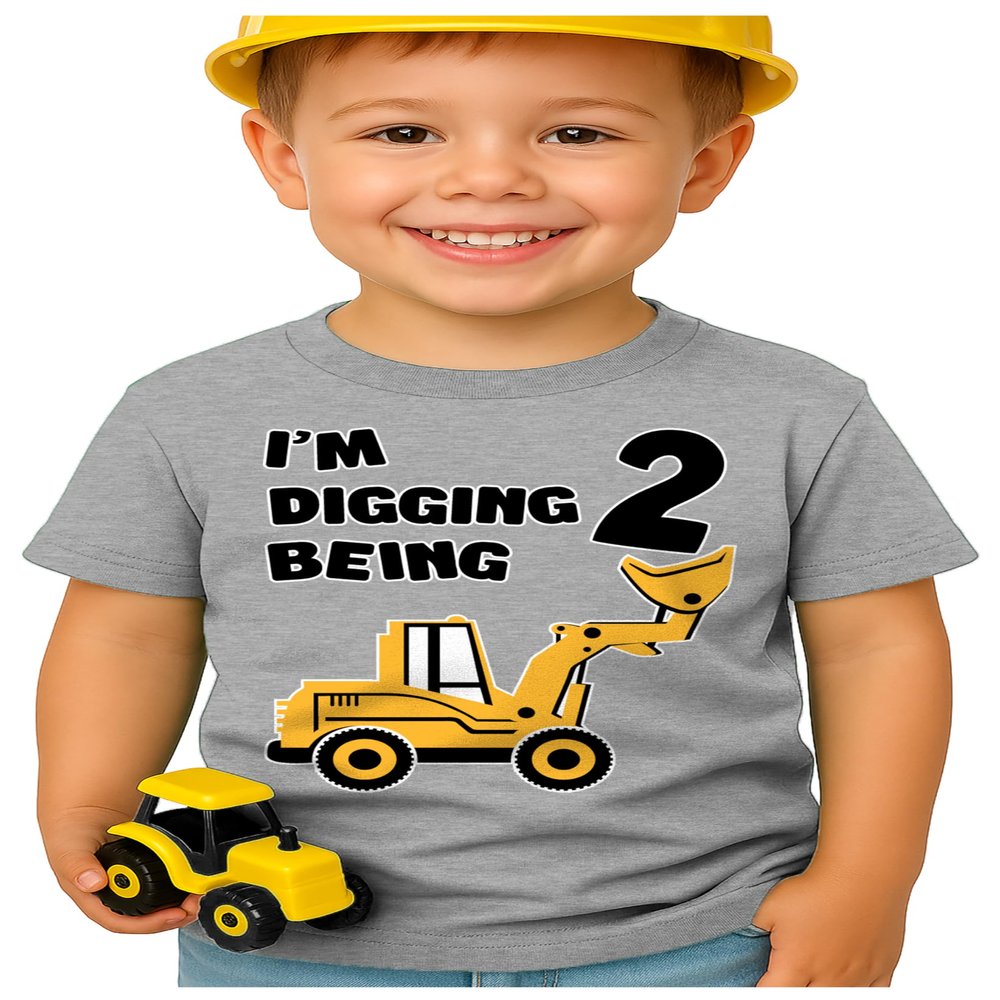 Tstars Construction 2nd Birthday Outfit for Toddler Boys - I'm Digging Being 2 Shirt - Bulldozer Digger Truck Tee 2T Gray