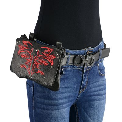 Milwaukee Leather MP8852 Women's Black and Red Leather Multi Pocket Belt Bag - One Size