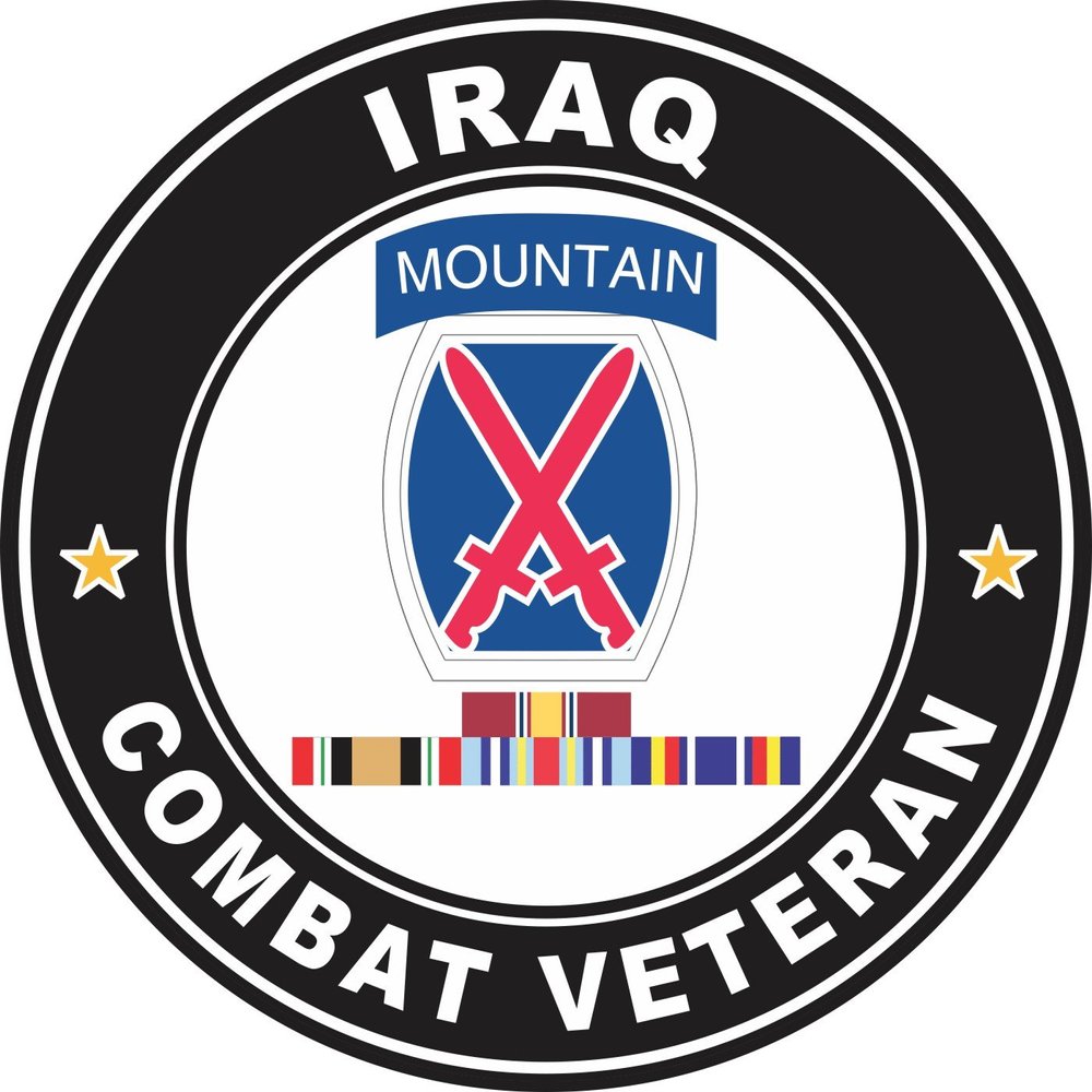 10th Mountain Division Iraq with GWOT Ribbons Combat Veteran 3.8 Inch Decal