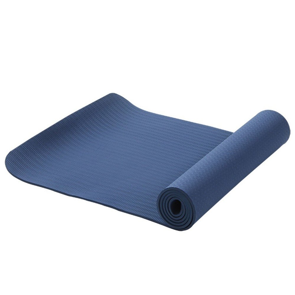 Non Slip Durable TPE - Lightweight - Eco-Friendly - Pilates Yoga Mat with Strap-Dark Blue