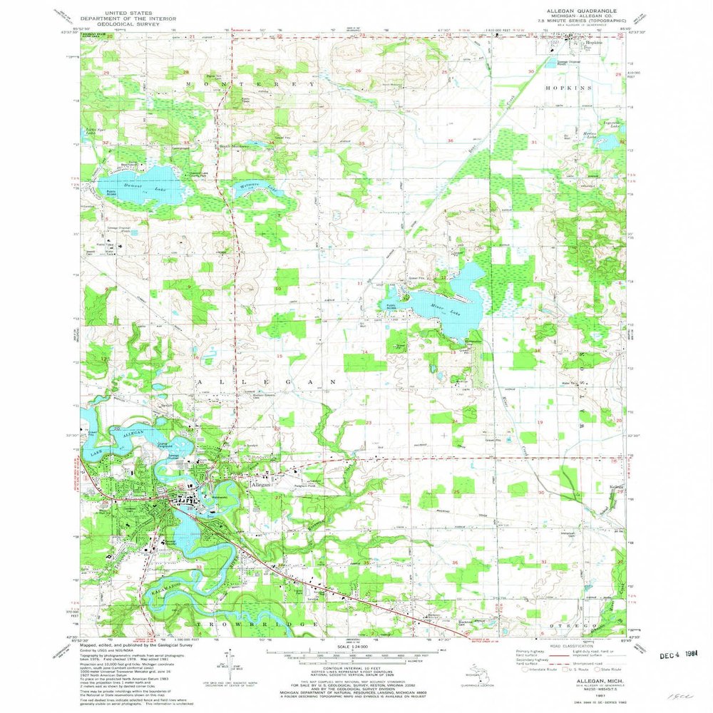 YellowMaps Allegan MI topo map, 1:24000 Scale, 7.5 X 7.5 Minute, Historical, 1981, Updated 1981, 26.8 x 21.9 in - Tyvek