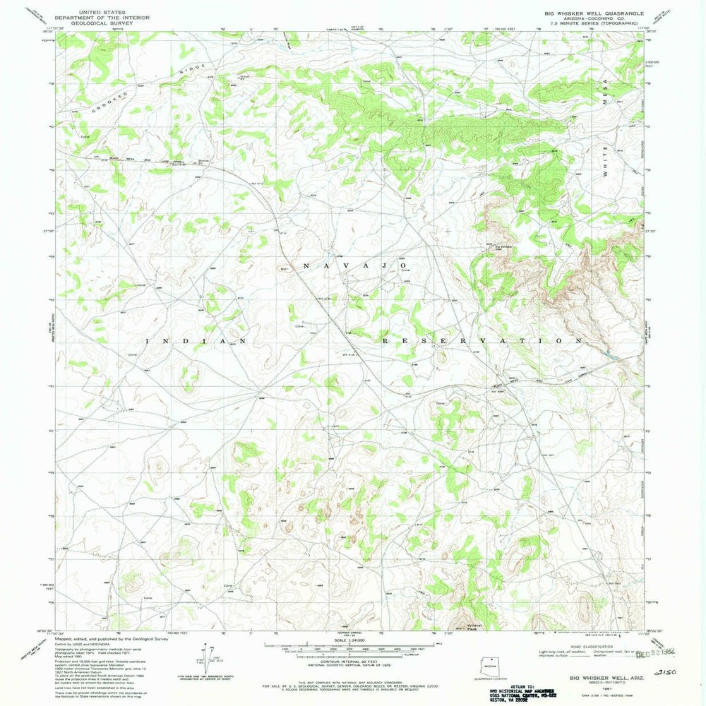 Big Whisker Well AZ topo map, 1:24000 Scale, 7.5 X 7.5 Minute, Historical, 1981, Updated 1982, 26.8 x 22 in - Tyvek