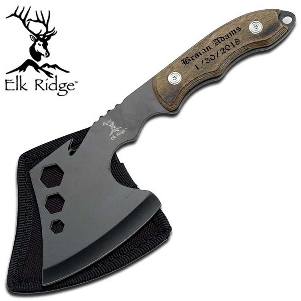 Elk Ridge Personalized Laser Engraved Pocket Axe, Father's Day & Groomsmen Gift, Graduation Gift, Free Engraving, EDC Leather Sheath for Compact Draw Axe (ER-199)