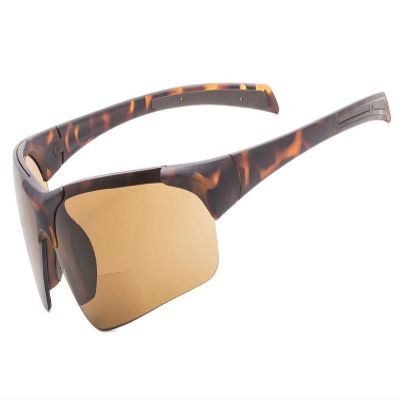 Eyekepper TR90 Unbreakable Sports Half-Rimless Bifocal Sunglasses Baseball Running Fishing Driving Golf Softball Hiking Matte Tortoise Frame Brown Lens +2.5