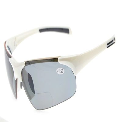 Eyekepper TR90 Unbreakable Sports Half-Rimless Bifocal Sunglasses Baseball Running Fishing Driving Golf Softball Hiking White Frame Grey Lens +1.25