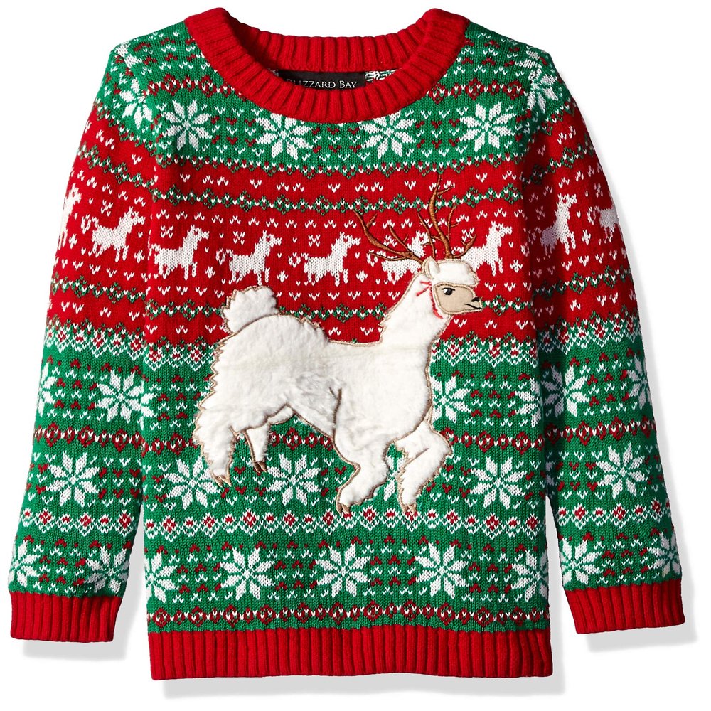 Blizzard Bay Boys Ugly Chrismas Animals Pullover Sweaters, Green/Red/White/Alpaca, 5 US
