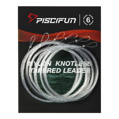 Piscifun Fly Fishing Leader with Pre-Tied Loop, Tapered Fly Line Leader, Nylon, Clear, 7.5ft, 6 Pack, 7X