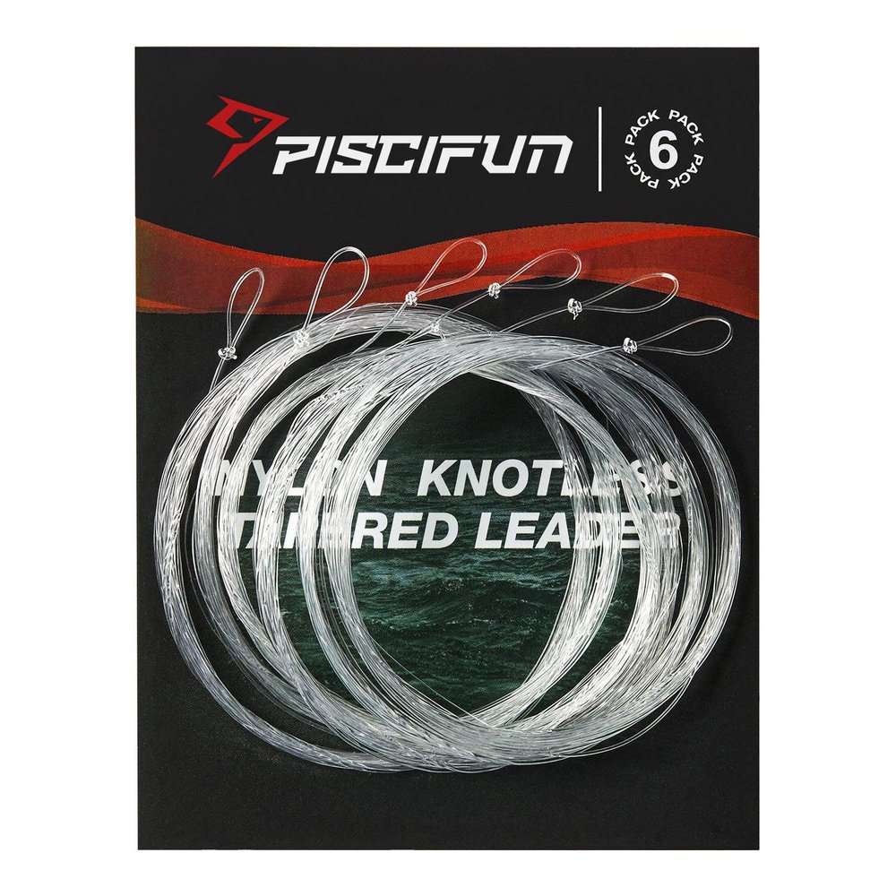 Piscifun Fly Fishing Leader with Pre-Tied Loop, Tapered Fly Line Leader, Nylon, Clear, 7.5ft, 6 Pack, 7X