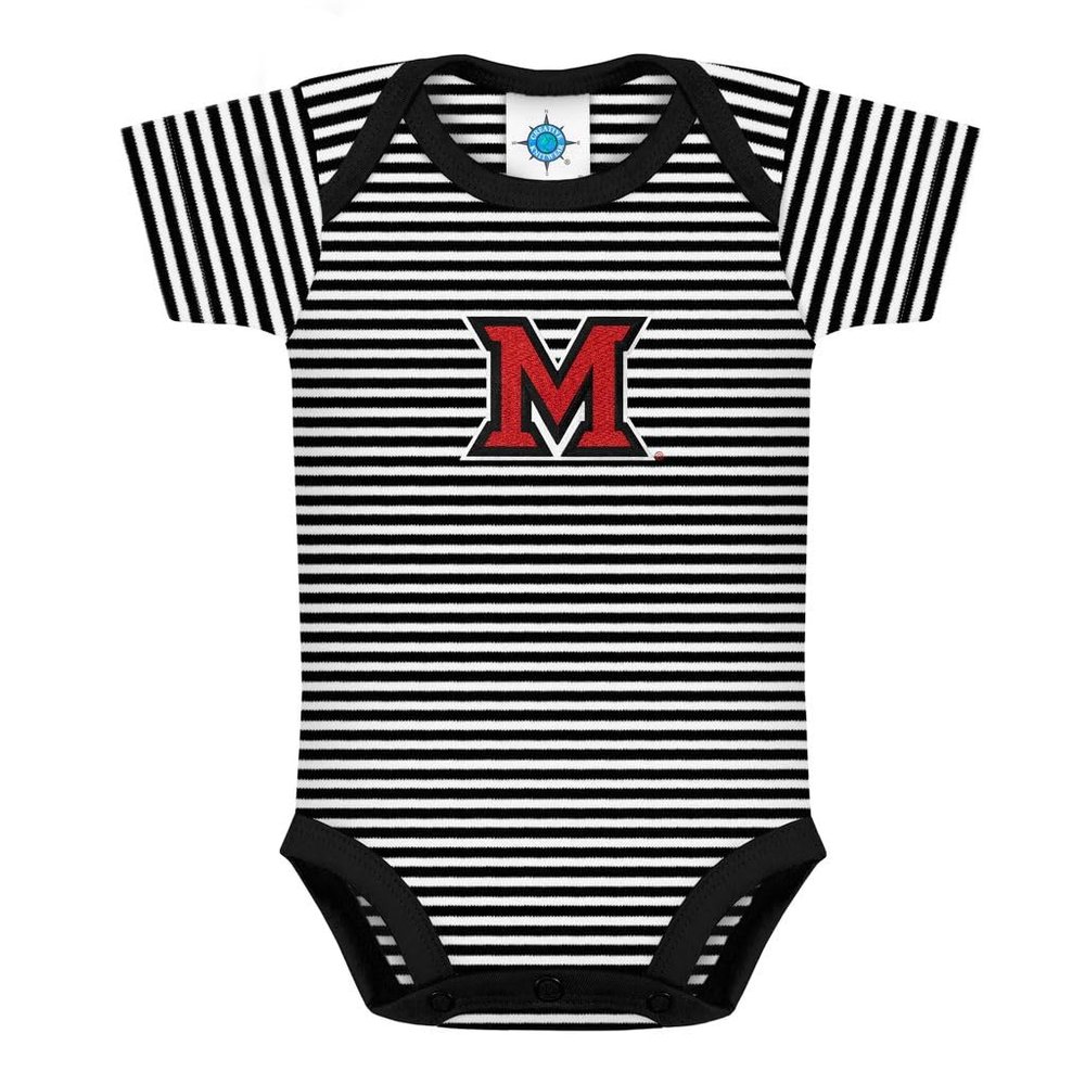 Creative Knitwear Miami University Redhawks Baby Striped Bodysuit Black/White