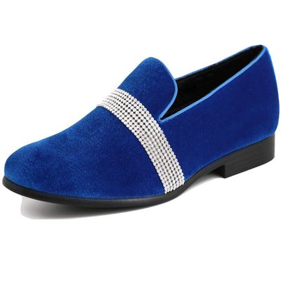 Amali Monarch Men's Loafers Slip On Shoes  Formal Dress Shoes for Men - Designer Velvet Smoking Driving Moccasins with Rhinestone Strap