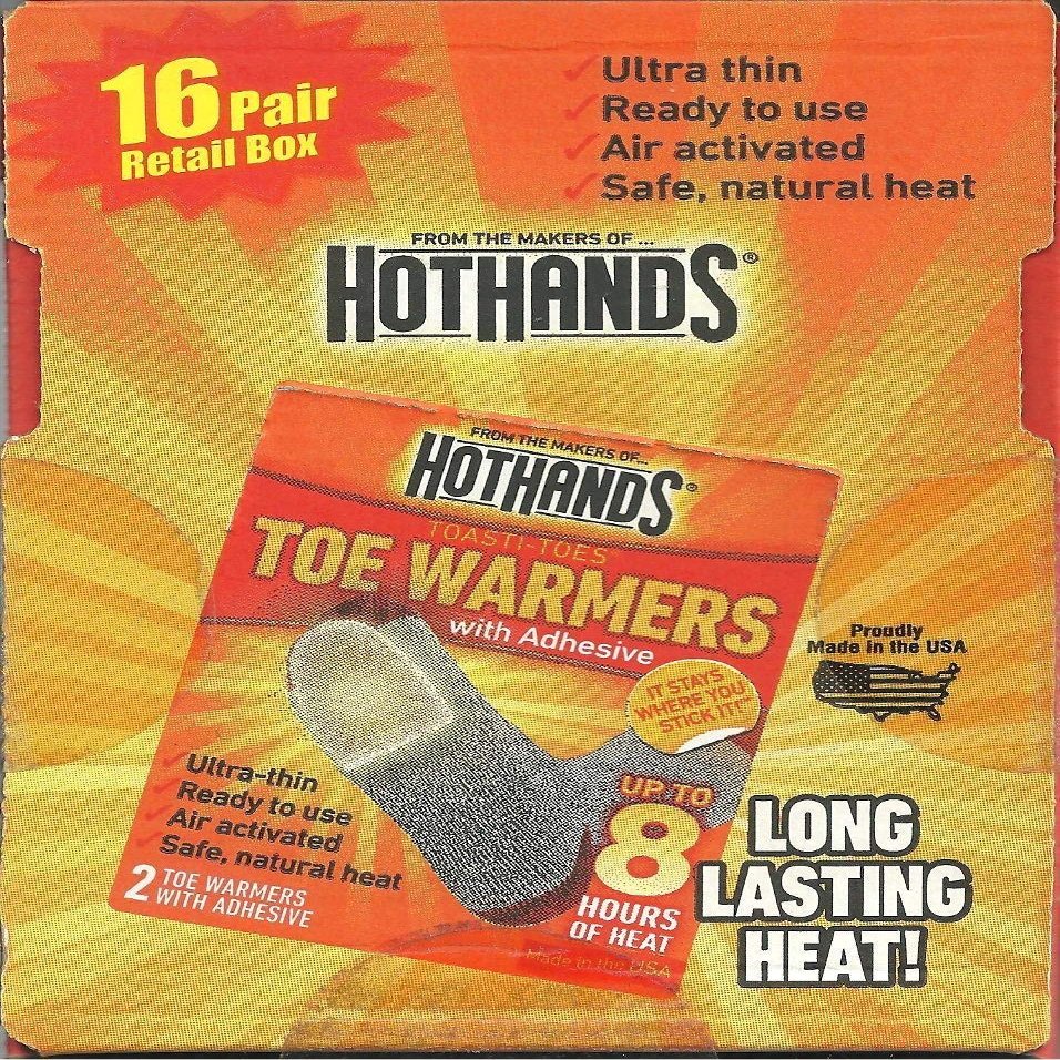 16 Pairs of HOTHANDS Toe Warmers with Adhesive (32 Total) 2 PACK