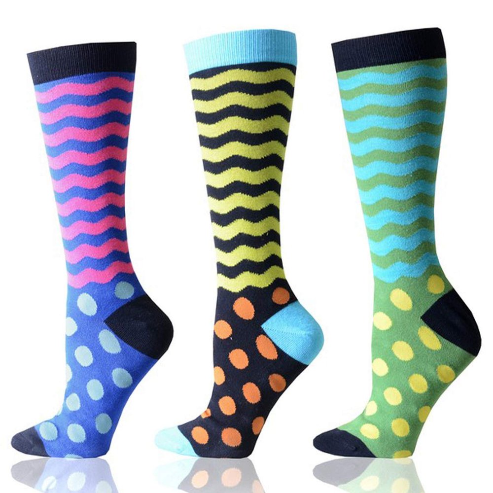 COTTON REPUBLIC Men's Printed Dress Socks - 3 Pairs (Dot's & Wave's, Sock Size 10-13)
