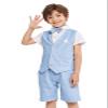 LOLANTA Summer Boys Suit Dress Clothes Kids Wedding Ring Bearer Outfit 4Pcs Shirt Vest Shorts Set(Blue,3) view 1